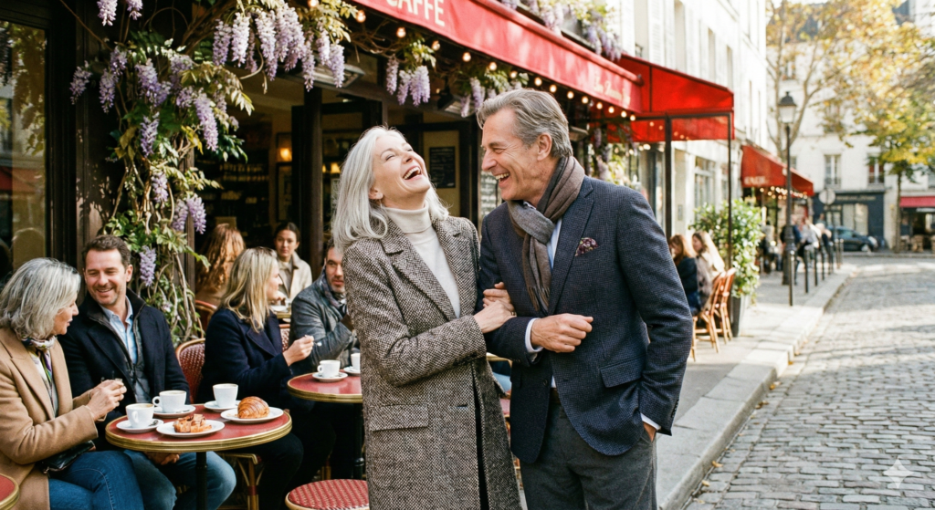 Pareja madura, paseando felices